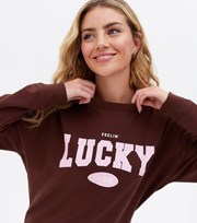 New Look Dark Brown Lucky Logo Sweatshirt